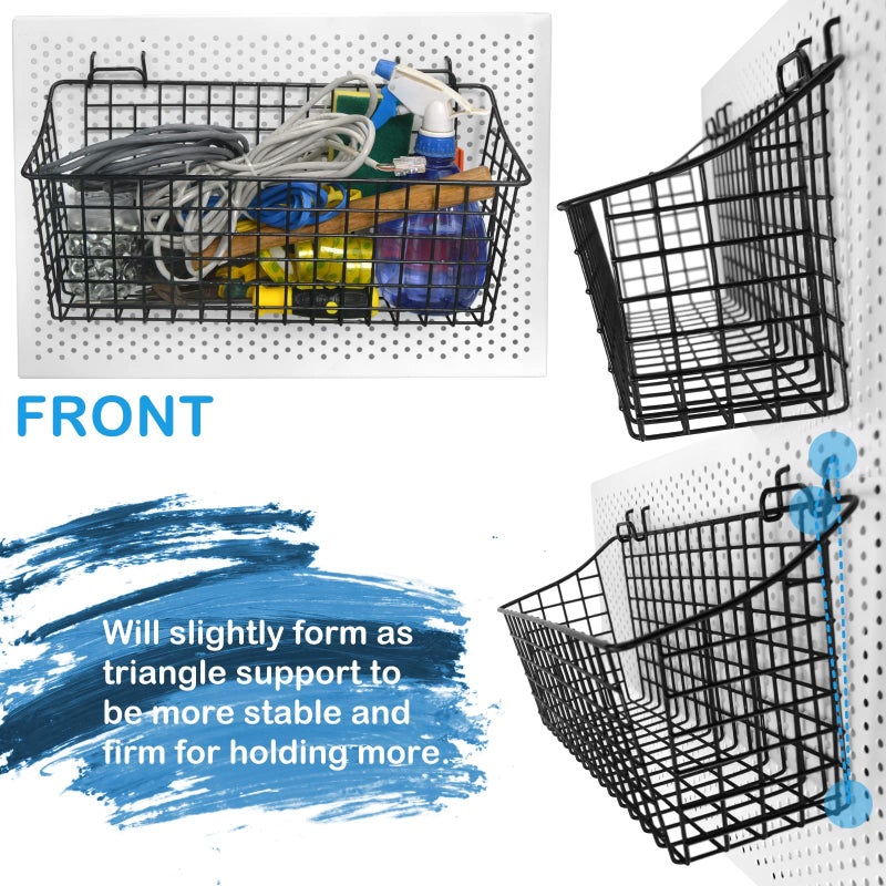 G.CORE 2 Pack Large Pegboard Baskets  Metal Shelves Hooks to 1/8"" 1/4"" Peg Boards  Peg Board Baskets Bins Set - Organize Tools Workbench Accessories Garage Storage Wall Mount Organizer Attachments - Image 5